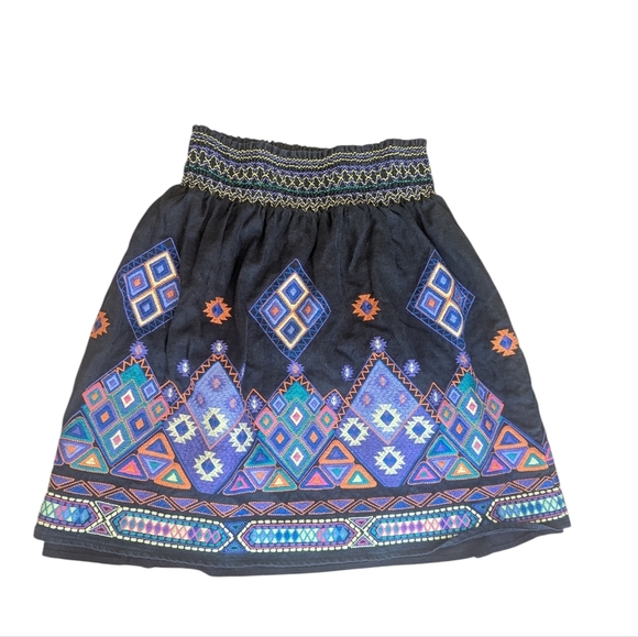 Dresses & Skirts - Woman's Embroidered Black Skirt with Colorful Patterns-Black & Purple-Size Small